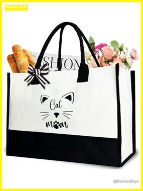 Cat Mom Tote Bag, Funny Cat Lover Canvas Tote for Women